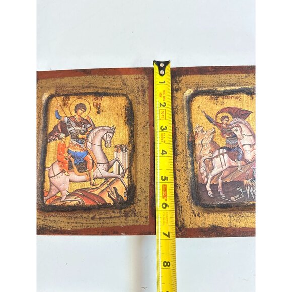 Vtg Saint George Slay the Dragon Horse Religious Art Wooden Wall Hangings Italia - Picture 8 of 10